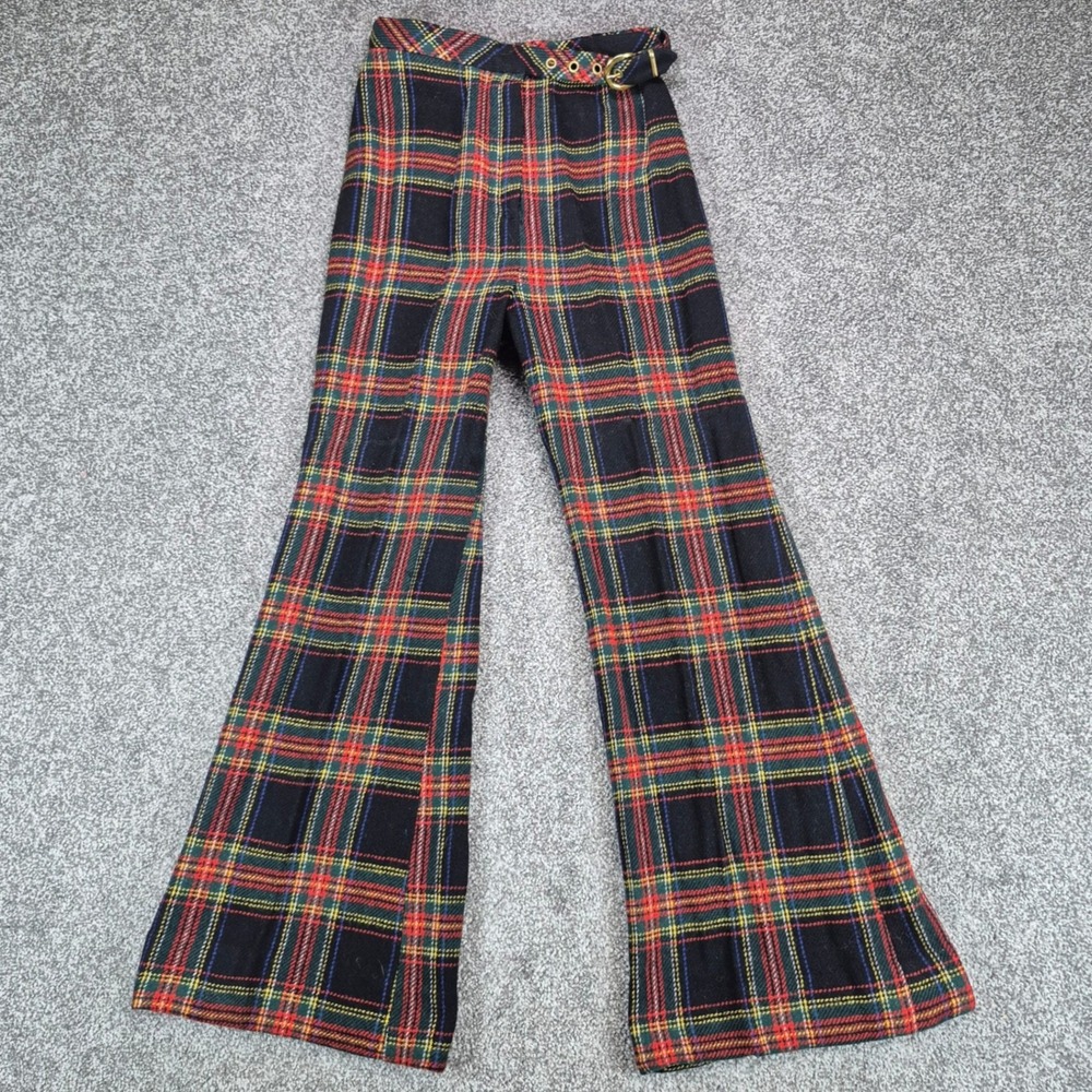 Vintage 70s Junior House Plaid Pants Juniors 9 Bell Bottoms Flare High Rise Wool